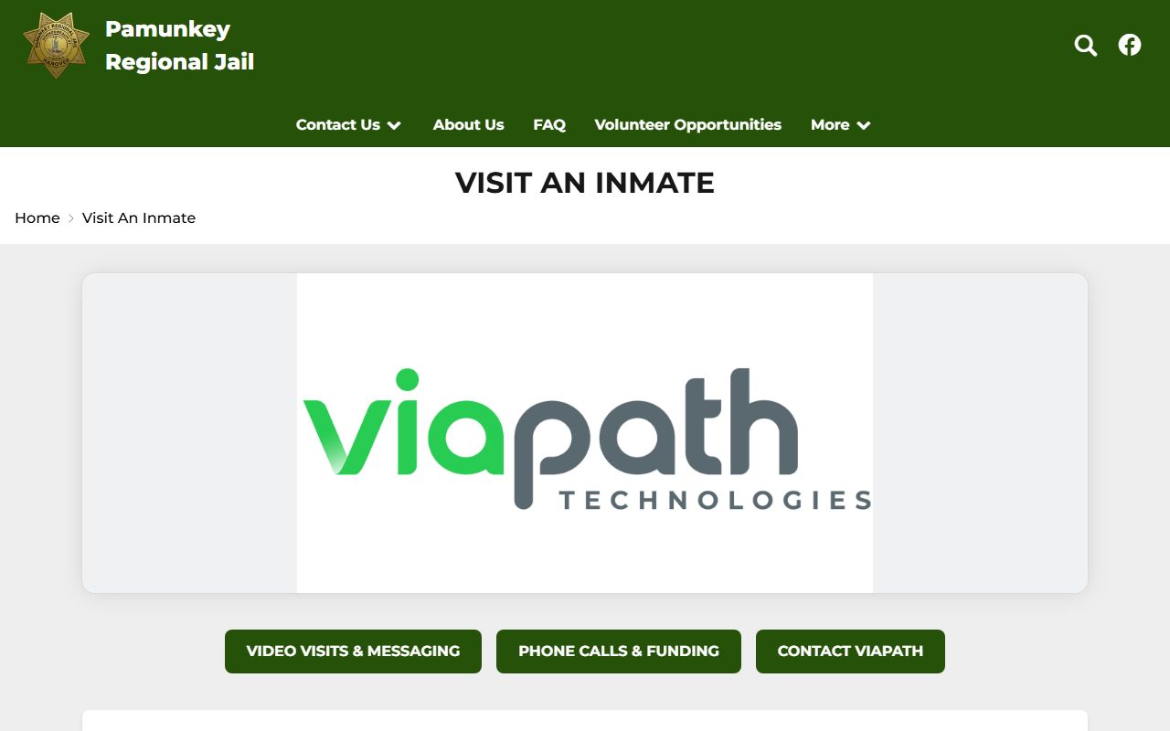 Hanover County inmate records visitation page for Pamunkey video visits