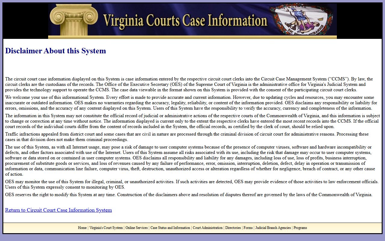 Hanover County Circuit Court records after arrest case information screen